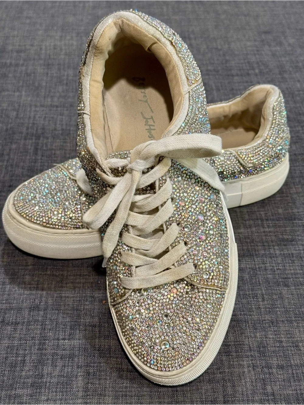 Betsey Johnson Sydney Crystal Rhinestone Platform Sneakers - Ivory/Silver Sparkl